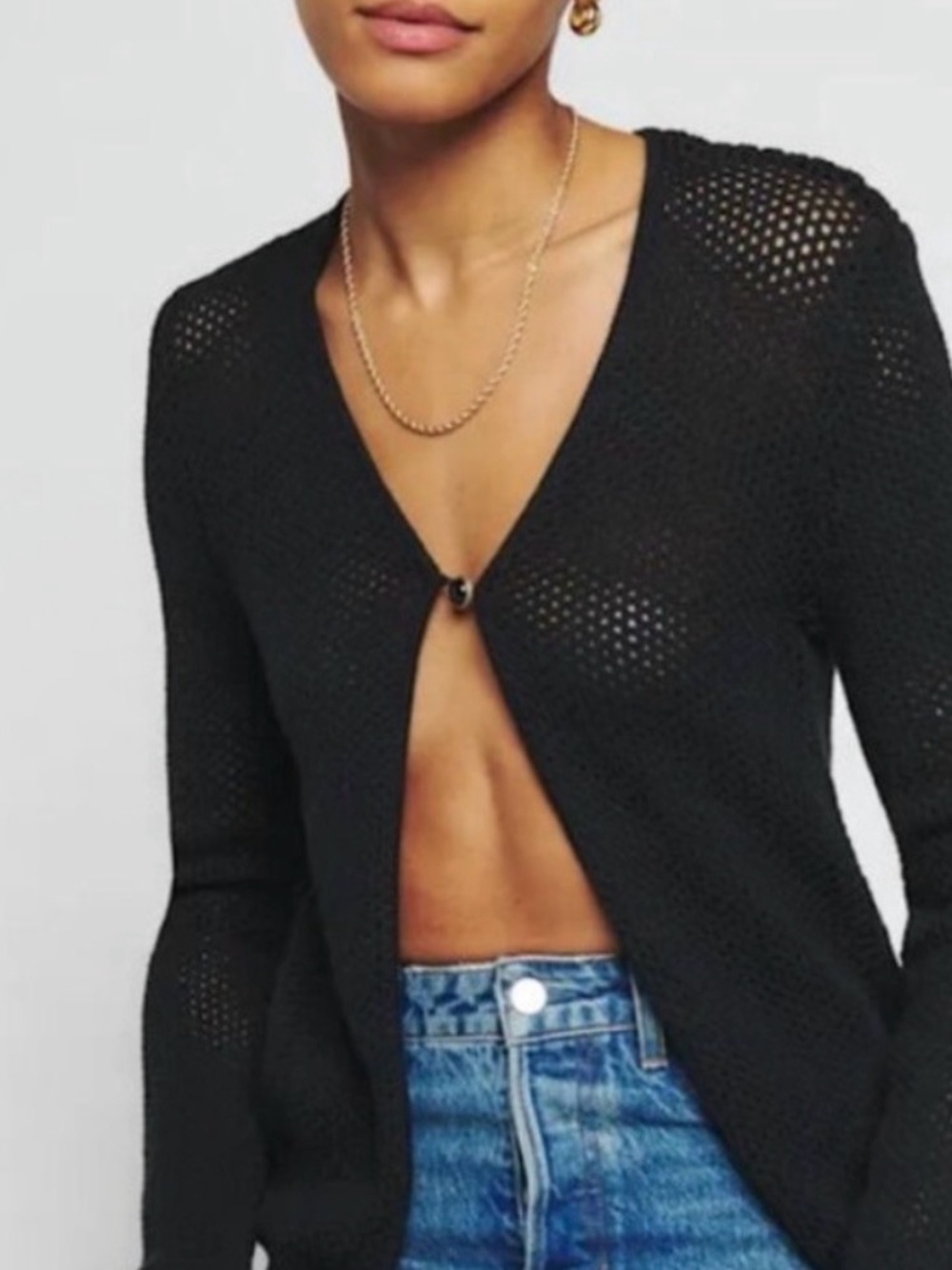 NWOT Reformation Black Open-Knit Button Cardigan Sweater